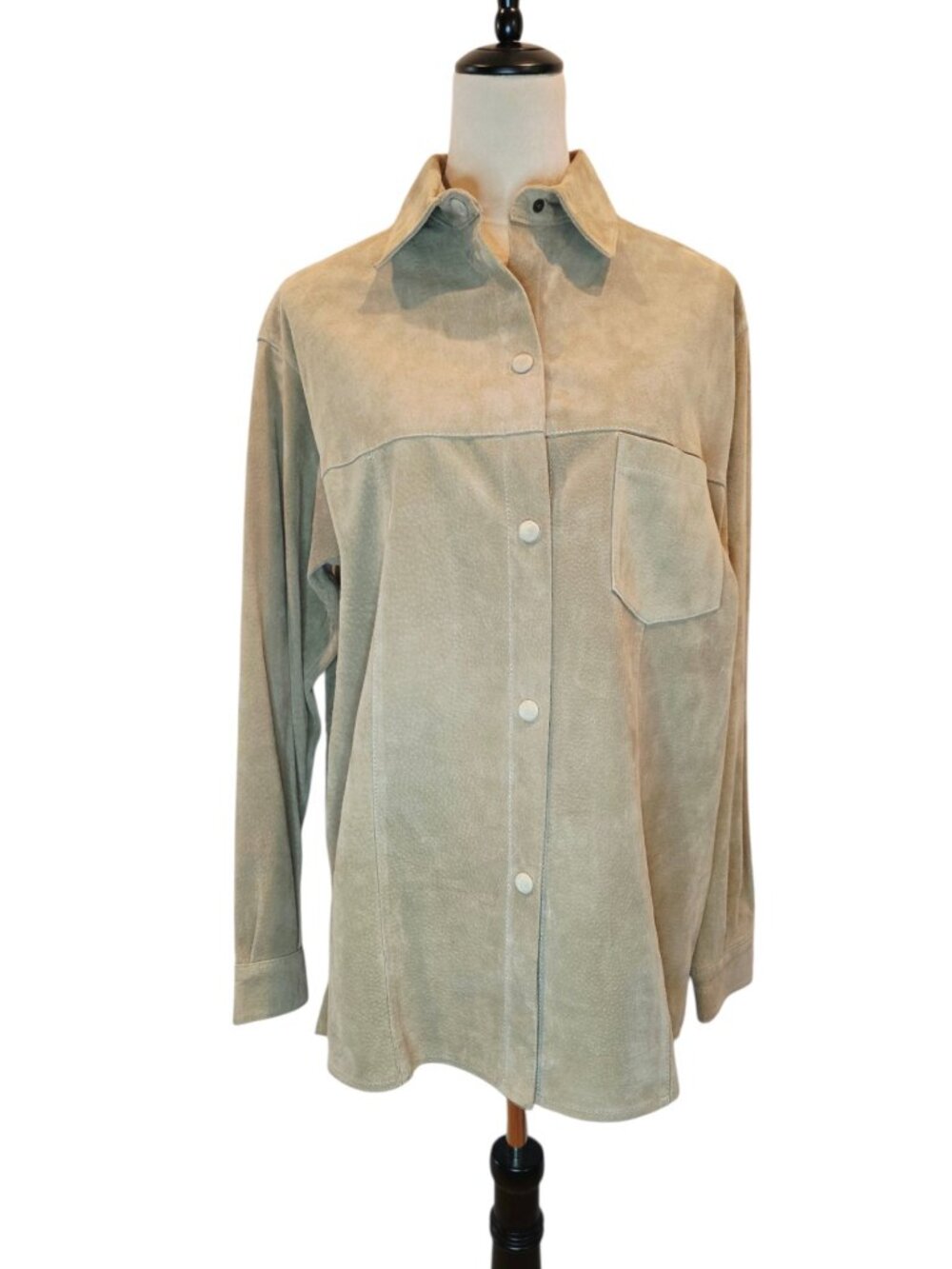 Rossi & Caruso Genuine Goat Suede Shirt Jacket Snap-Front Beige/Tan SZ L